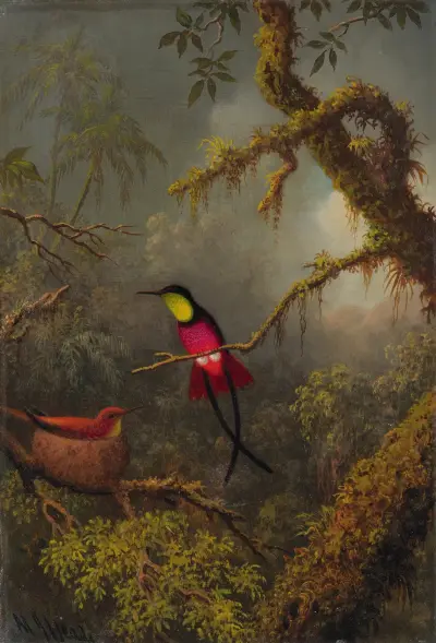 Ein Paar brütende rote Topaskolibris von Martin Johnson Heade