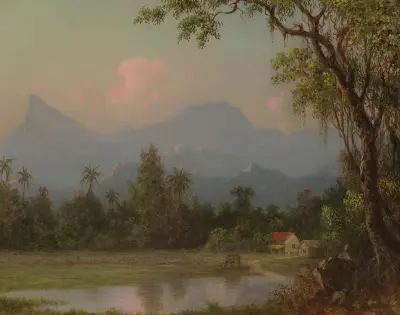 Südamerikanische Landschaft mit Hütte von Martin Johnson Heade