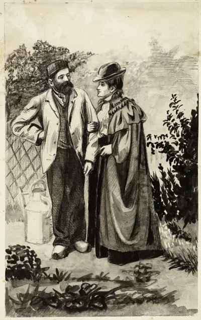 Couple dans un jardin av Arthur-Joseph Gueniot