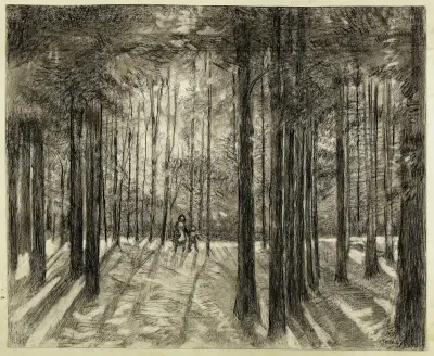 Deux enfants dans le bois de pins av Arthur-Joseph Gueniot