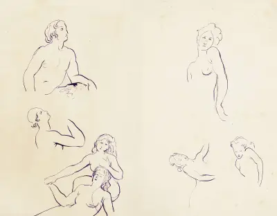 Feuilles d’études avec sept personnages en buste av Arthur-Joseph Gueniot