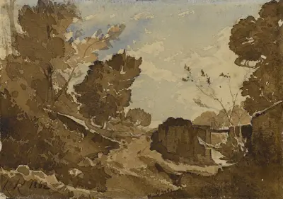 Graben mit einer kleinen Brücke von Henri-Joseph Harpignies