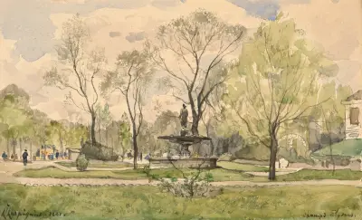 Die Gärten der Champs-Elysées mit dem Diana-Brunnen von Jacques Hittorff, Paris von Henri-Joseph Harpignies