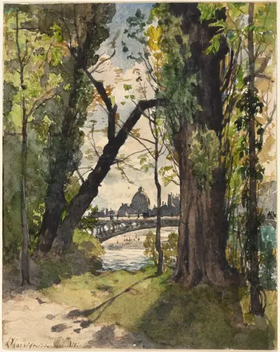 Blick auf das Institut de France vom Fuß der Pont Royal von Henri-Joseph Harpignies