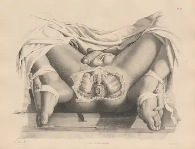 A view of the Arteries and other structures displayed in a superficial dissection of the Perineum, Joseph Maclise