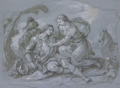 Herminia bei dem verwundeten Tankred von Charles-Joseph Natoire