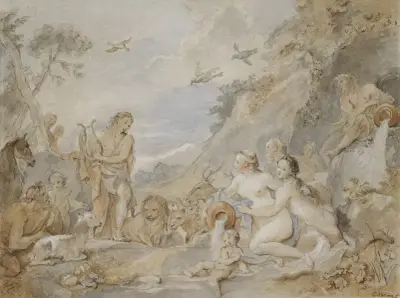 Orpheus bezaubert die Nymphen, Dryaden und Tiere von Charles-Joseph Natoire