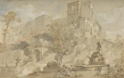 Der Brunnen von Rom in der Villa d’Este, Tivoli von Charles-Joseph Natoire