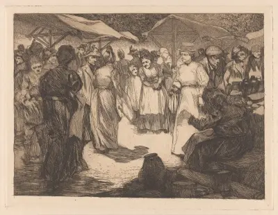 Tržní scéna s muži a ženami, 1909, Johannes Josephus Aarts