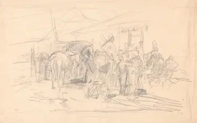 In front of the inn, Jozef Brandt