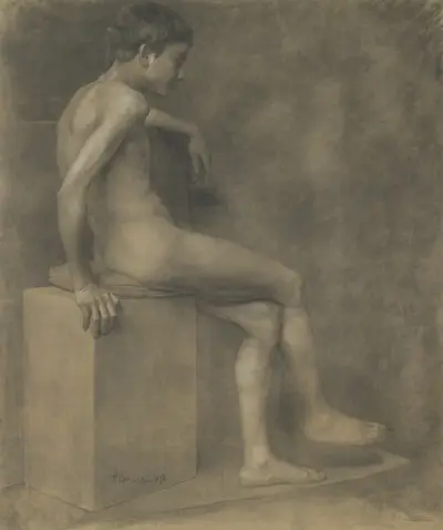 Sitting boy av Jozef Hanula