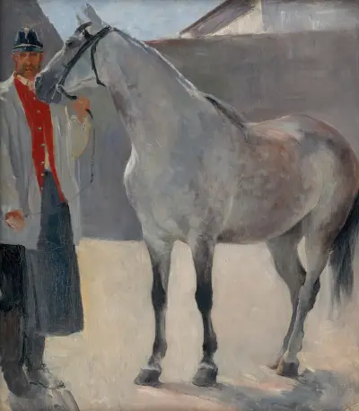 Study of a Grey Horse with a Coachman von Jozef Hanula