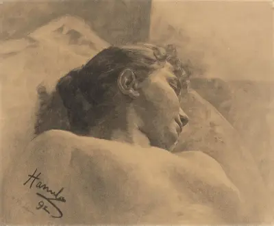 Study of the head of a lying woman von Jozef Hanula