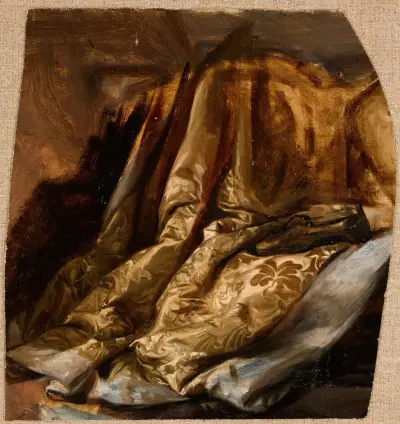 Fragment der Bettdecke von Quinns Bett. Studie zum Gemälde ‚Der Tod der Barbara Radziwiłł‘ von Józef Simmler