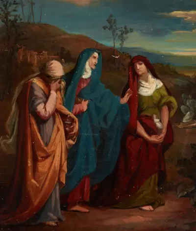 Skizze zum Gemälde 'Drei Marien auf dem Weg zum Grab Christi' von Józef Simmler