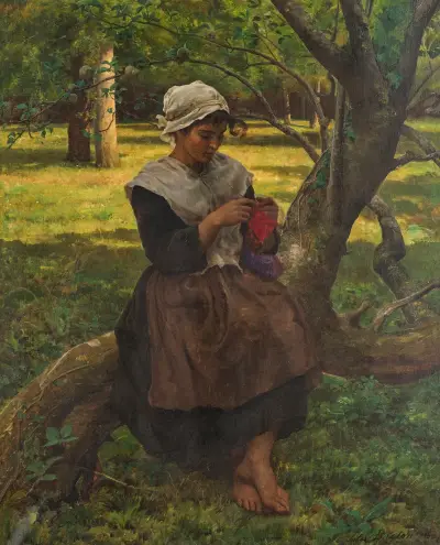 A Peasant Girl Knitting, Jules Breton