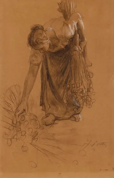 Paysanne ramassant une gerbe d’œillettes, Jules Breton
