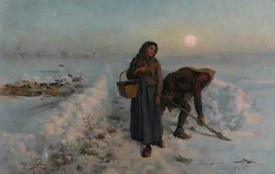 Sur la route en hiver; artois, Jules Breton