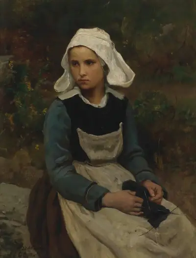 Young Brittany Girl Knitting, Jules Breton