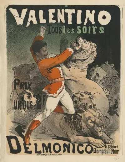 Valentino. Delmonico, slavný černošský krotitel, Jules Chéret