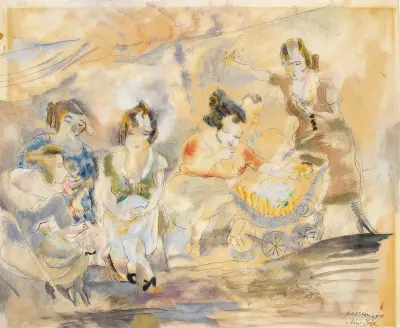 Woman with Baby Carriage av Jules Pascin