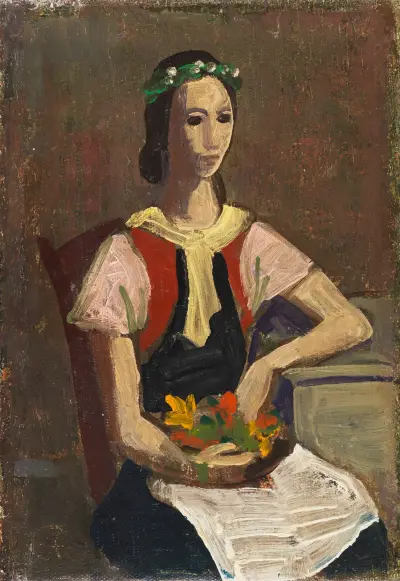 Mädchen mit Blumen von Karl Hofer