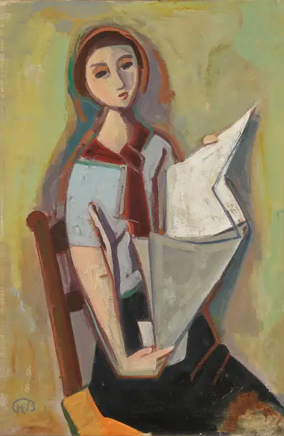Zeitungslesende junge Frau (Young Woman Reading a Newspaper) av Karl Hofer
