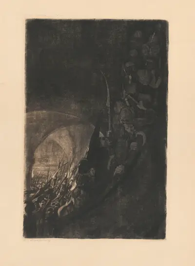Bewaffnung in einem Gewölbe av Käthe Kollwitz