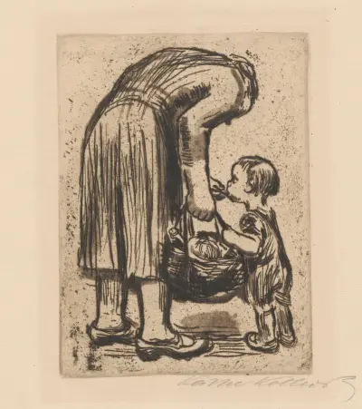 Stehende Mutter, ihr Büblein fütternd. av Käthe Kollwitz