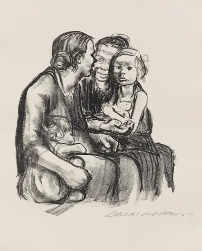 Zwei schwatzende Frauen mit zwei Kindern, 1930 – nr 2 av Käthe Kollwitz