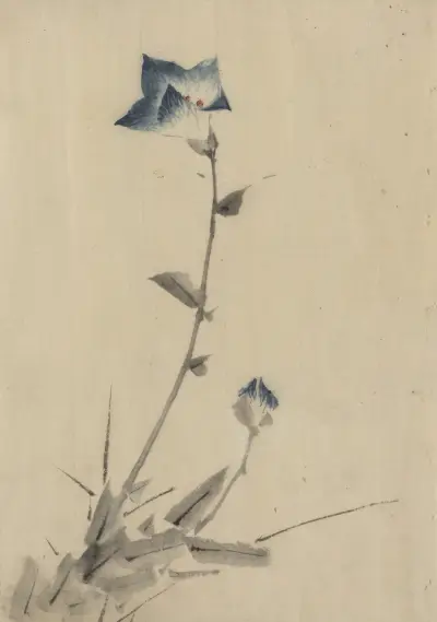 Blue flower blossom and bud at the end of a stalk av Katsushika Hokusai