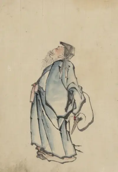 Fukurokuju, the god of wisdom, wealth, long life, and happiness, one of the seven lucky gods av Katsushika Hokusai
