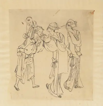 Man, Two Women, and Child av Katsushika Hokusai