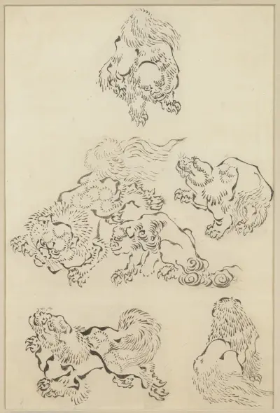 Six Lions av Katsushika Hokusai