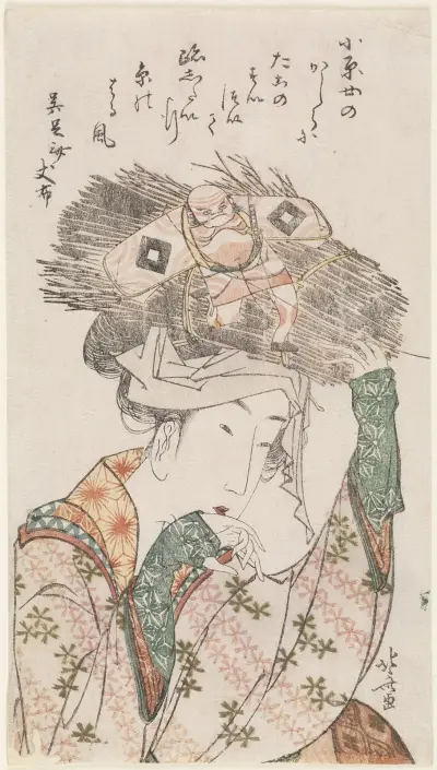 Woman of Ōhara with Firewood Bundle and Kite av Katsushika Hokusai