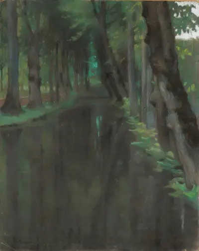 Canal in an Italian park av Kazimierz Stabrowski
