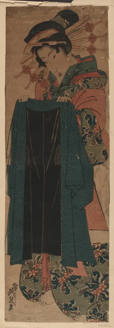 Kyaku no haori o motsu yūjo av Keisai Eisen