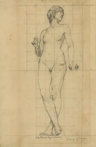 Nude study for figure of Botany av Kenyon Cox