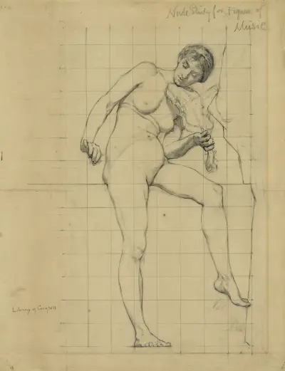 Nude study for figure of Music av Kenyon Cox