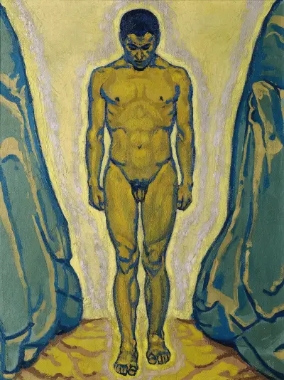 Stehender Jünglingsakt zwischen Felsen av Koloman Moser