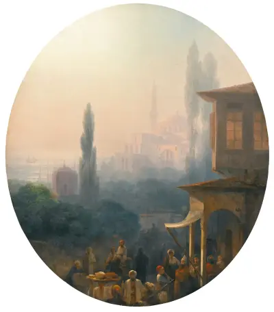A Market Scene In Constantinople, With The Hagia Sophia Beyond av Ivan Konstantinovich Aivazovsky