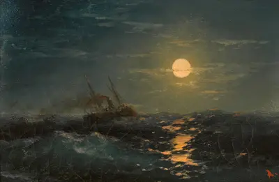 Steamship on a Moonlit Night av Ivan Konstantinovich Aivazovsky