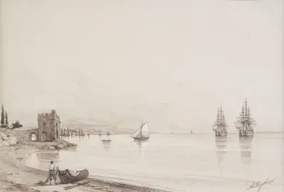 Blick über eine Bucht mit zahlreichen Segelschiffen von Ivan Konstantinovich Aivazovsky