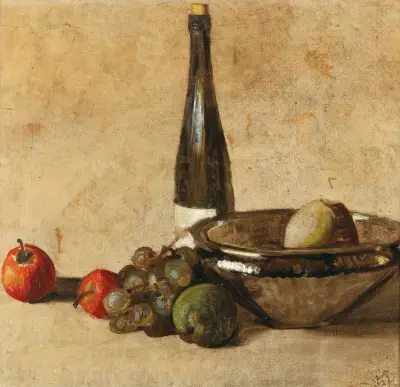 Still life with wine bottle and fruit von Kurt Schwitters