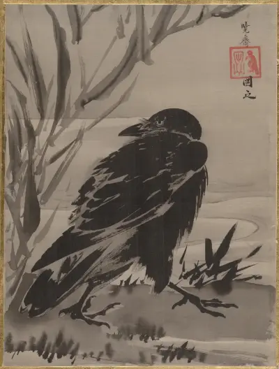 Crow and Reeds by a Stream, Kawanabe Kyōsai