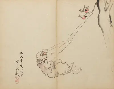 Long-arms Snatching Fruit, Kawanabe Kyōsai