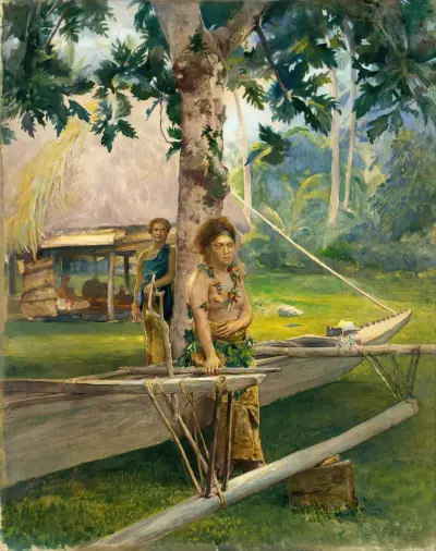 Porträt von Faase, der Taupo – der offiziellen Jungfrau – in der Fagaloa Bay, und ihrer Duenna, Samoa von John La Farge