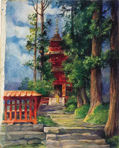 Red Pagoda, Nikko av John La Farge