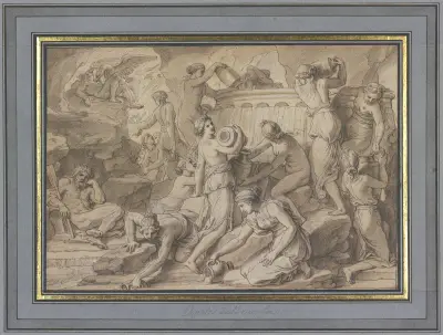 Das Faß der Danaiden in der Unterwelt av Charles Le Brun