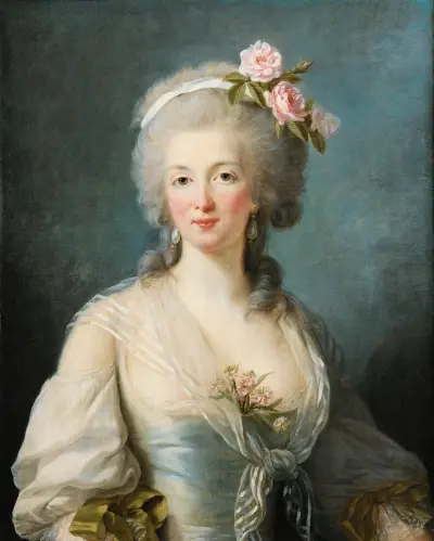Portrait of a lady said portrait of Jeanne de Valois, Comtesse de la Motte av Elisabeth Louise Vigée Le Brun